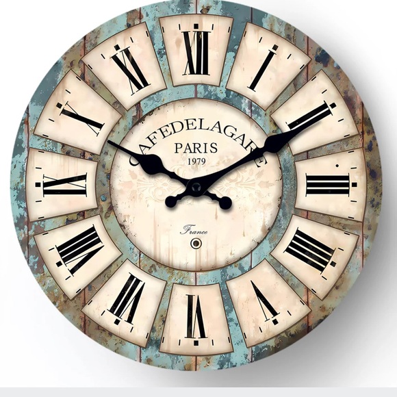 Other - Rustic Style Wall Clock - Blue and Cream CAFE PARIS